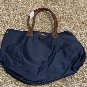 Basic Editions Navy Tote with Brown Accents